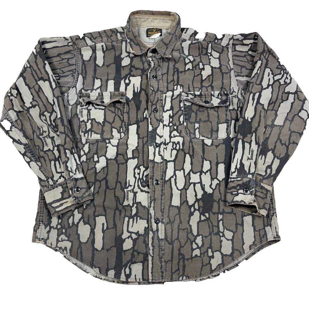 Vintage Deerskin Trebark Camo Shirt Men Large Chamois Cloth Button Up Realtree